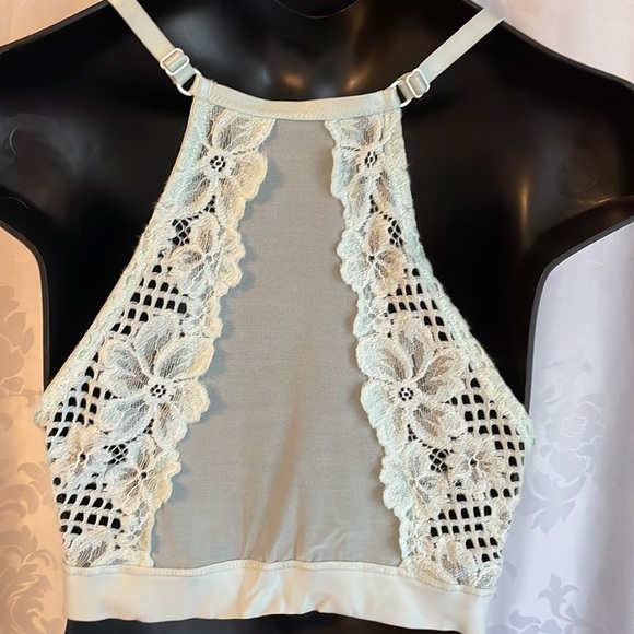 Aerie crop bra lace front racerback with mesh back magnificent mint green Sz L - Picture 3 of 7
